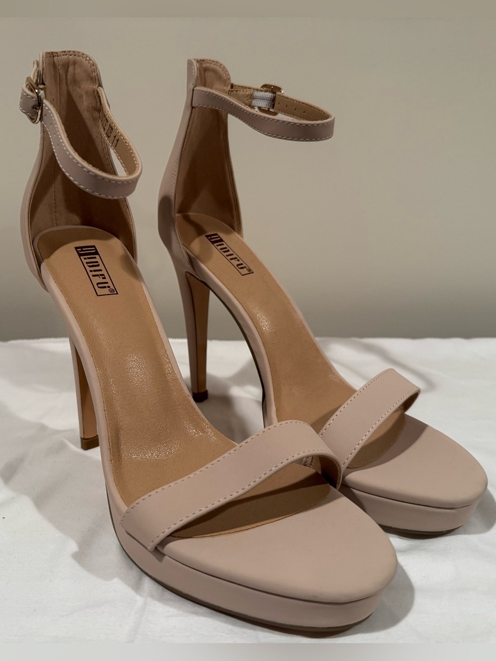 IDIFU Nude Platform Stiletto Heels Ankle Strap Size 11